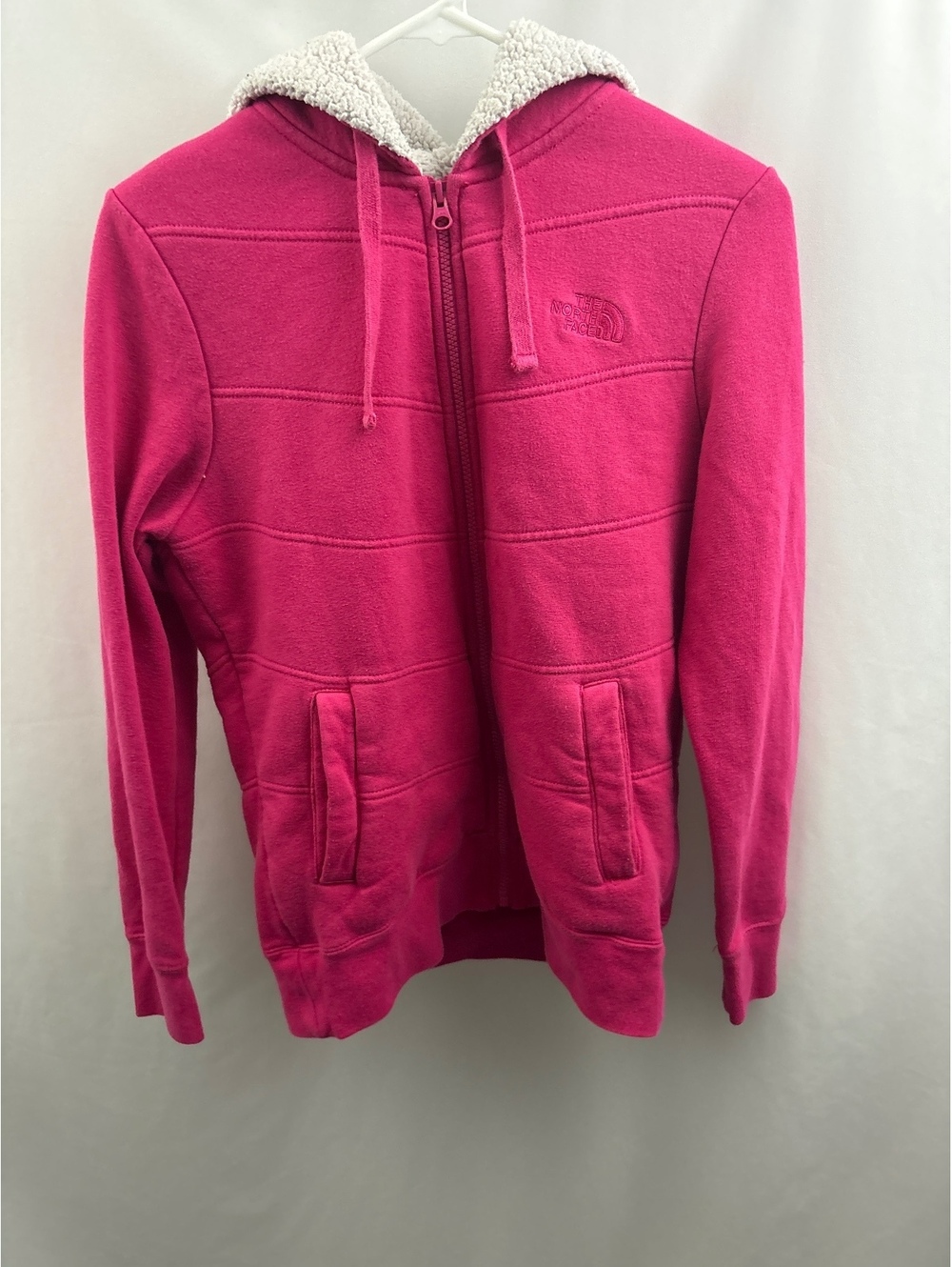 The North Face Womens Medium Hoodie Full Zip Pink Sherpa Lined Fleece Jacket